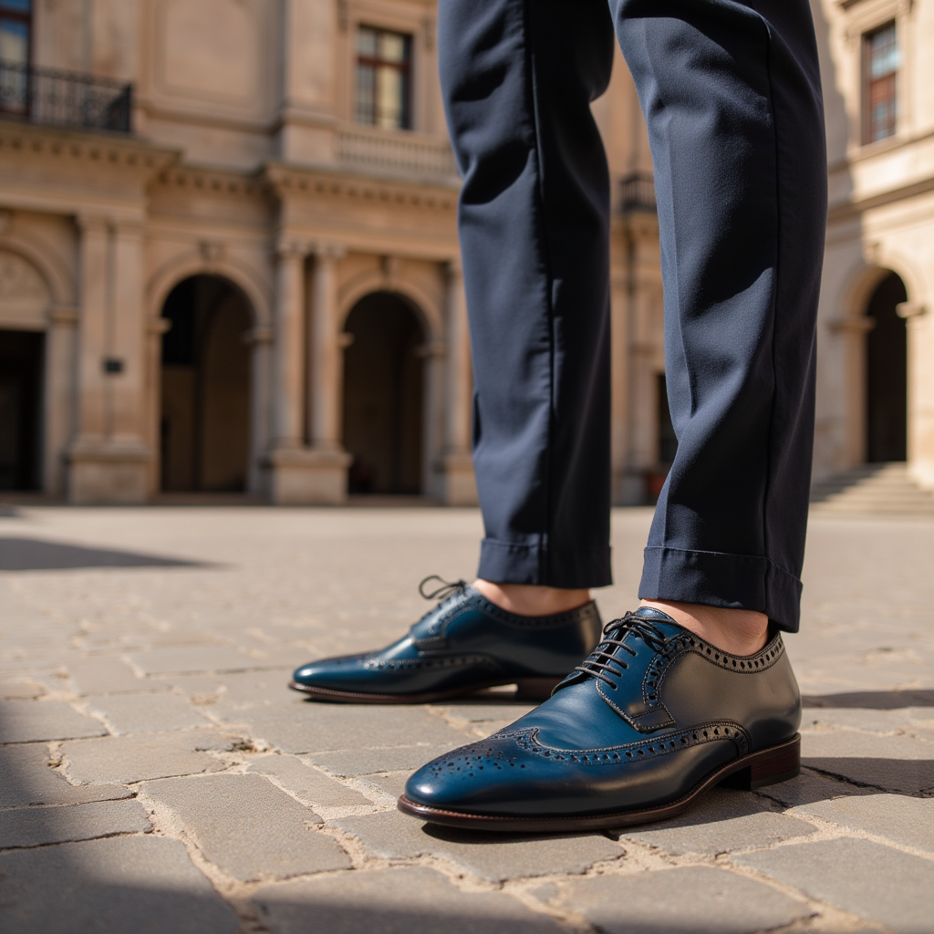 ## 👞 SCARPA ELEGANTE ESTIVA IN VITELLO BLU – BROGUE TRASPIRANTE – LUSSO ARTIGIA
