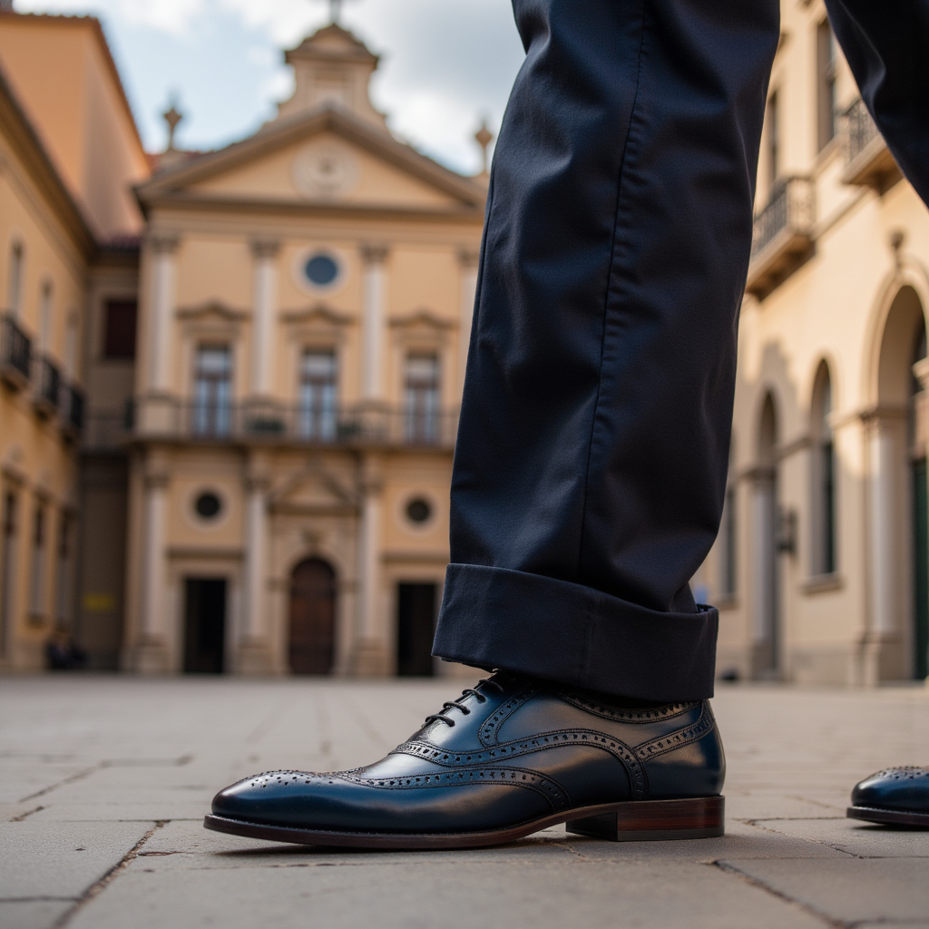 ## 👞 SCARPA ELEGANTE ESTIVA IN VITELLO BLU – BROGUE TRASPIRANTE – LUSSO ARTIGIA
