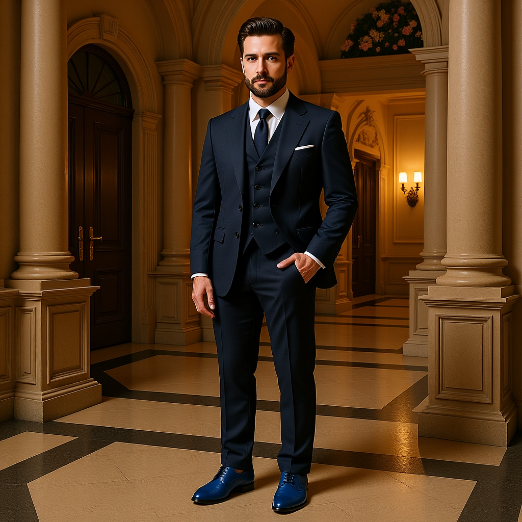 ## 👞 SCARPA ELEGANTE ESTIVA IN VITELLO BLU – BROGUE TRASPIRANTE – LUSSO ARTIGIA