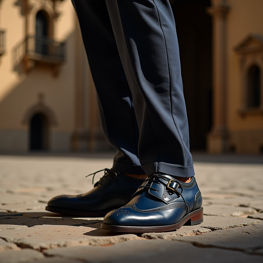 ## 👞 SCARPA ELEGANTE ESTIVA IN VITELLO BLU – BROGUE TRASPIRANTE – LUSSO ARTIGIA