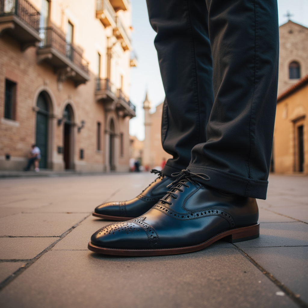 ## 👞 SCARPA ELEGANTE ESTIVA IN VITELLO BLU – BROGUE TRASPIRANTE – LUSSO ARTIGIA