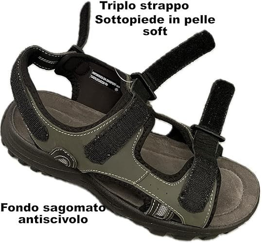 GRIPOSRT Sandali Uomo – Triplo Strappo – Suola Antiscivolo – Premium Nabuk – Off