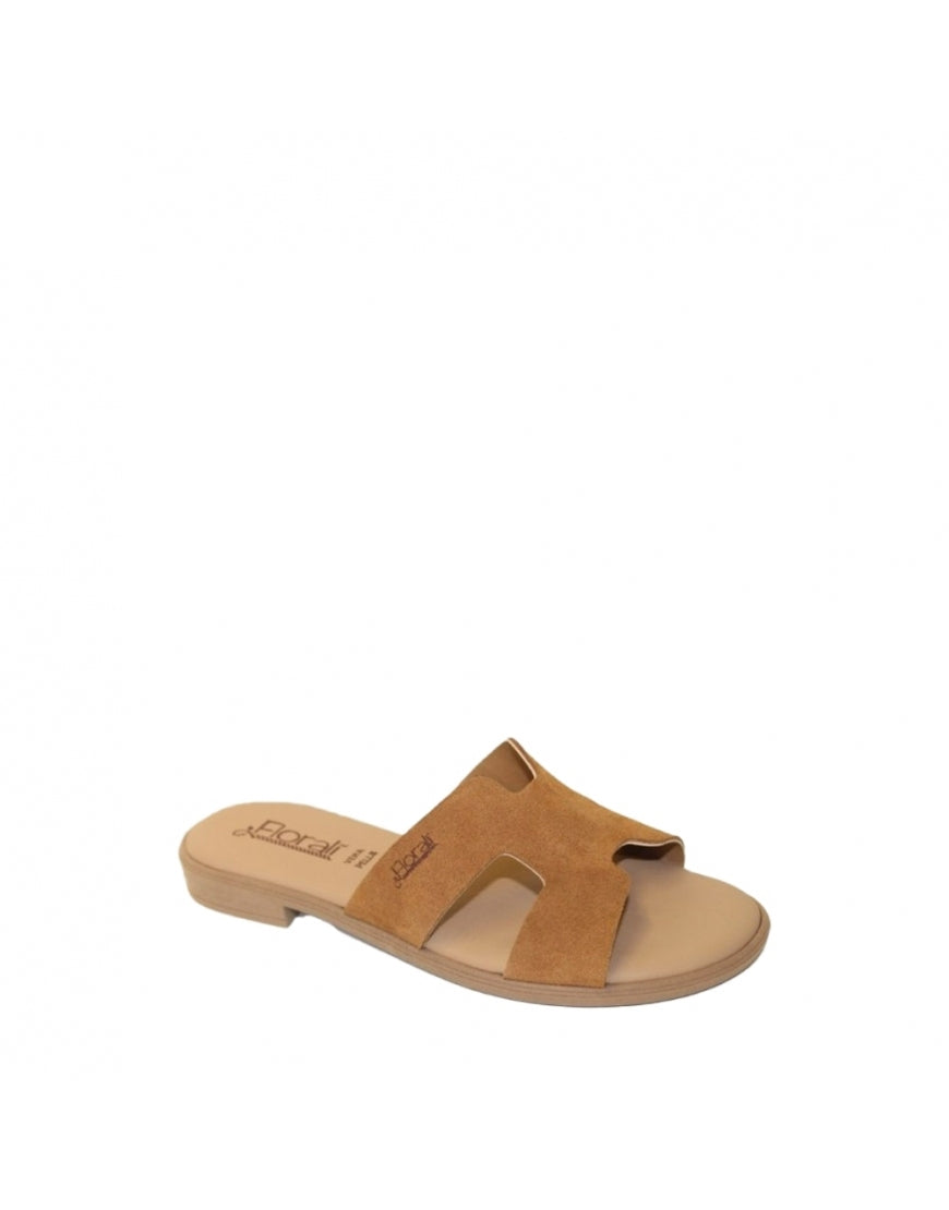 ciabattine con tacco 10 per  donna color  cognac camoscio  sottopiede pelle made in italy estate Florali art Pos01